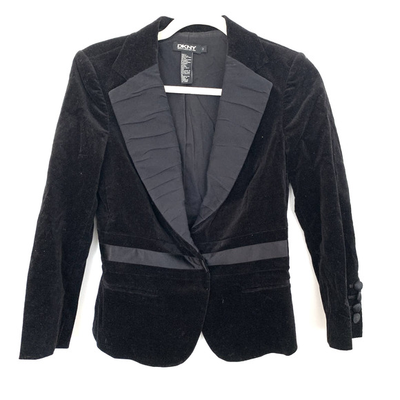 Dkny Jackets & Blazers - DKNY Black Velvet One Button Long Sleeve Blazer Jacket 2
